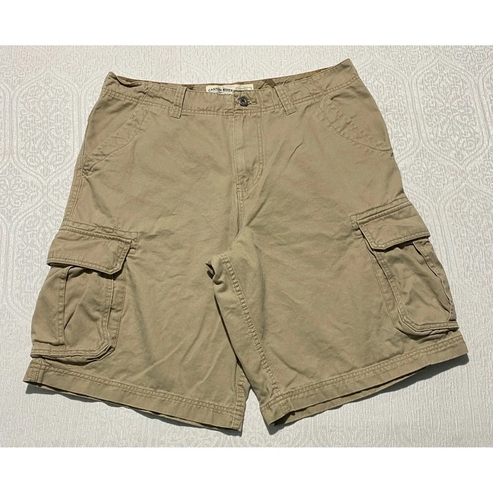Canyon River Blues Mens Khaki Cargo Shorts Sz 36‎ Cotton Relaxed Fit Tan Utility